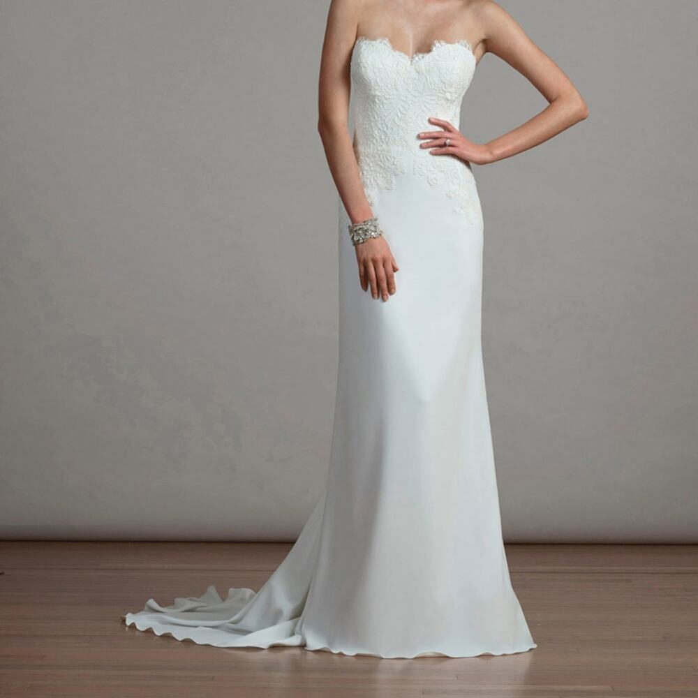 LIANCARLO 6883 Silk White Sweetheart Strapless Sheath Lace Bridal Wedding Dress